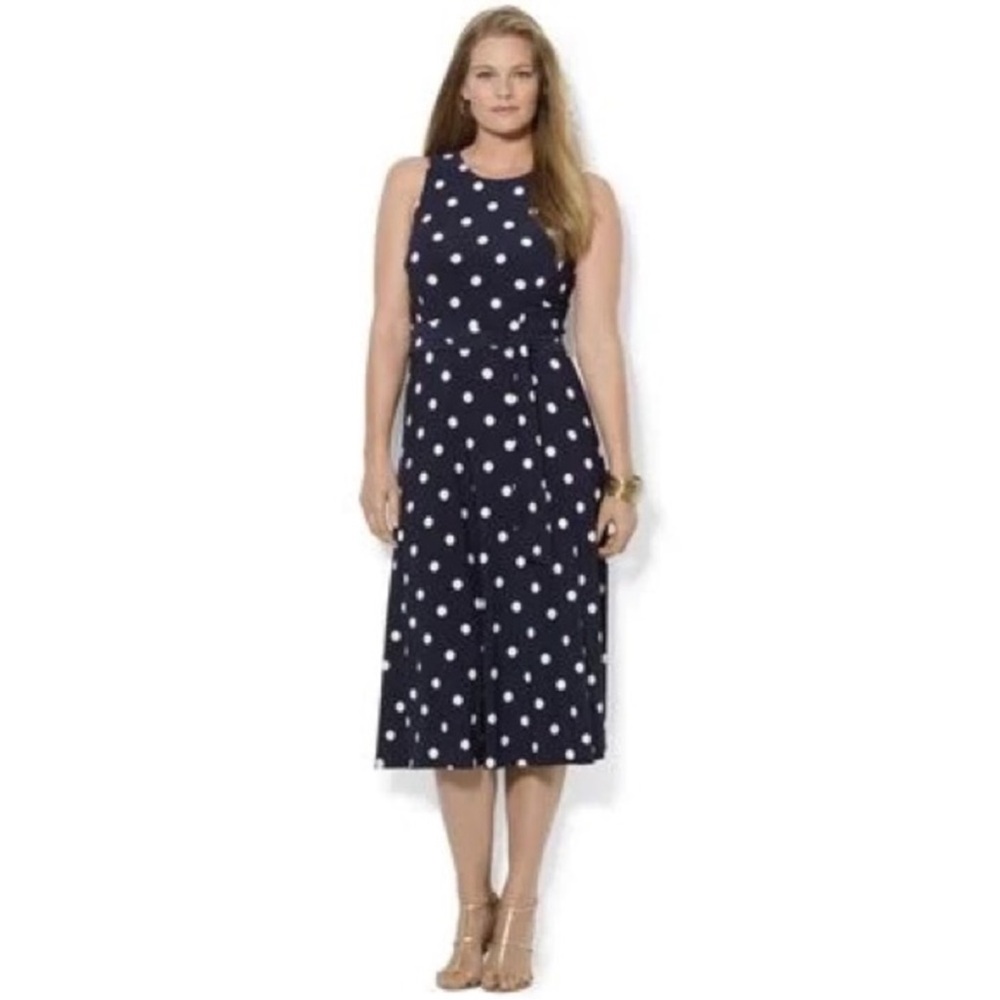 Ralph Lauren Navy Polka Dot Sleeveless Dress - size 12